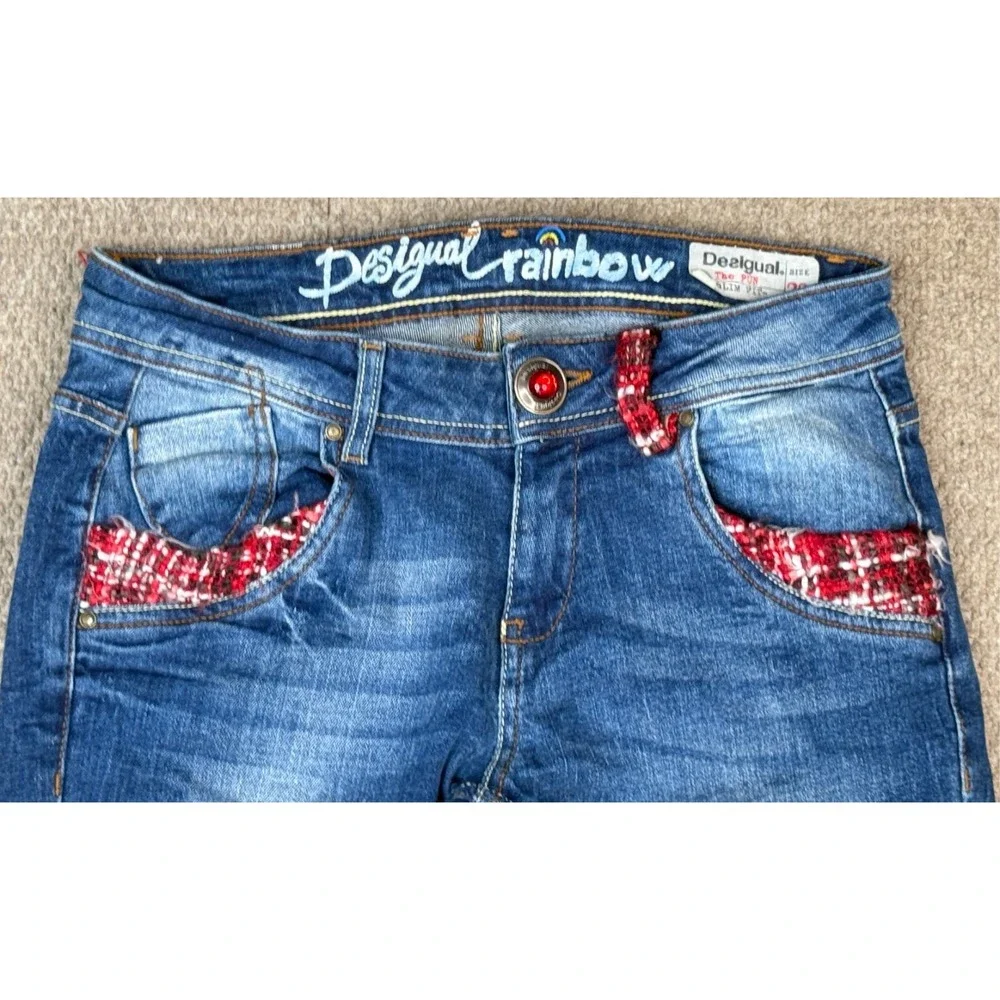 Desigual Rainbow The Pun Slim Pit Women‎ Jeans Size 28 (Actual 28x32)